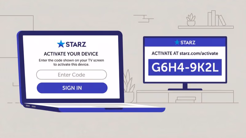 Starz account creation and activation page on desktop browser with free trial option