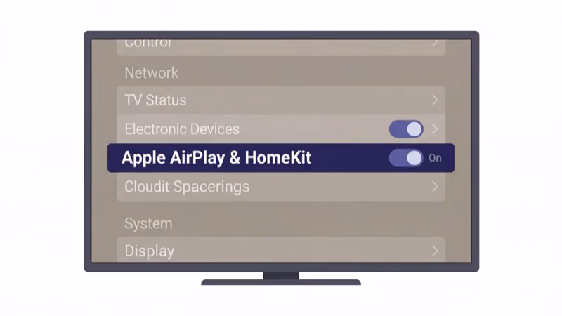 Insignia Fire TV AirPlay and HomeKit settings toggle switched on in menu
