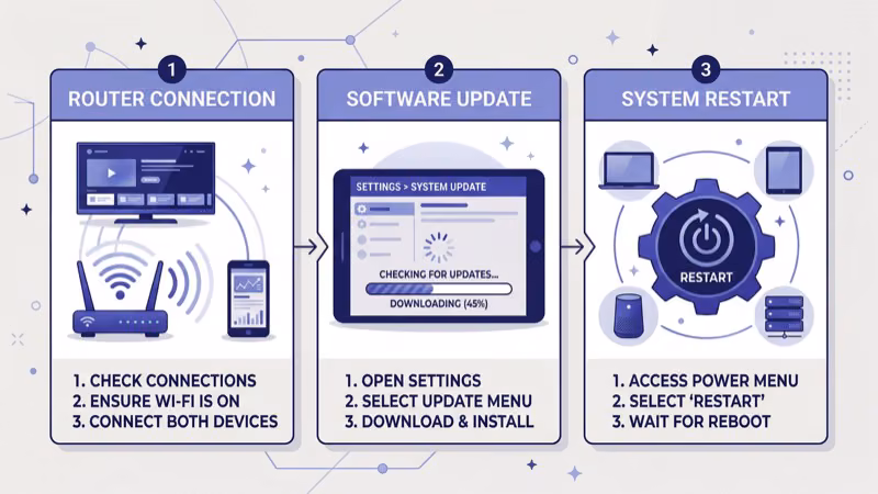 Roku TV system restart option in settings with AirPlay troubleshooting steps on screen