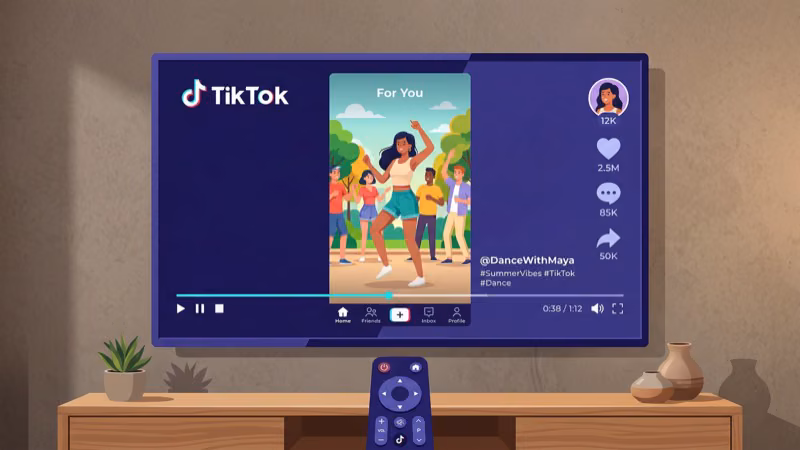 TikTok app running on smart TV screen with remote control