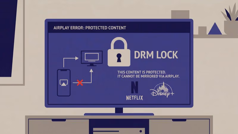 Netflix black screen on Fire TV Stick during AirPlay mirroring due to DRM restriction