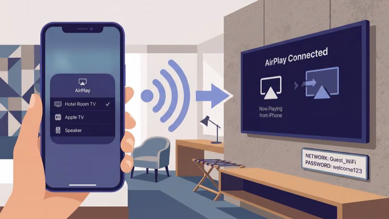AirPlay setup from iPhone to hotel room TV over Wi-Fi