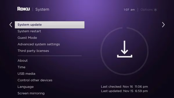 Roku System Update
