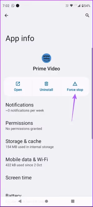 Force Stop Prime Video