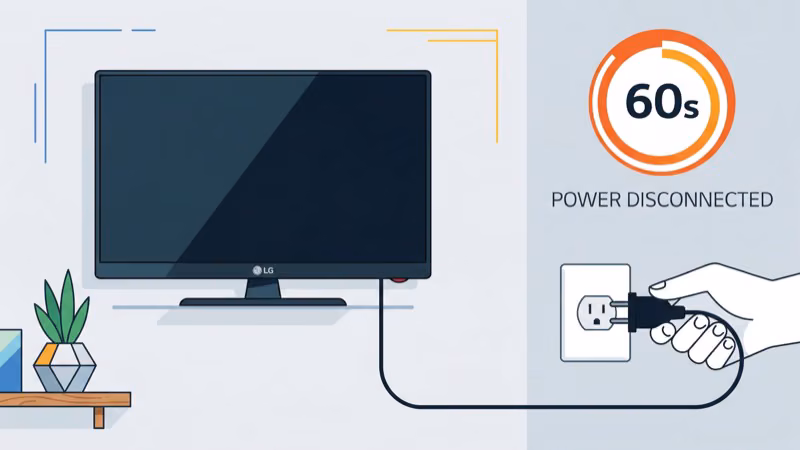 LG TV power cord being unplugged from wall outlet to perform a full cold boot
