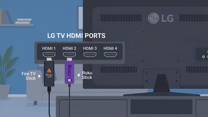 Amazon Fire TV Stick 4K plugged into LG TV HDMI port with Prime Video on screen