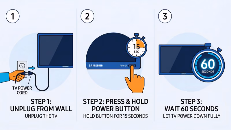 Step-by-step power cycle process for Samsung TV with Prime Video