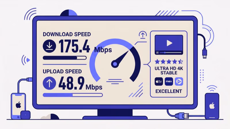 Speed test results showing minimum bandwidth needed for Apple TV 4K streaming