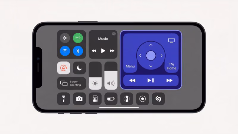 iPhone Control Center showing Apple TV Remote icon for controlling Apple TV