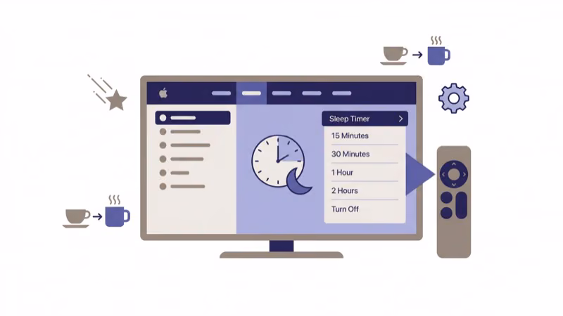 Apple TV settings menu showing Sleep After option under General