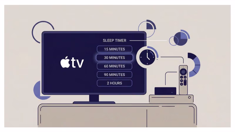 Apple TV sleep timer duration options from fifteen minutes to ten hours