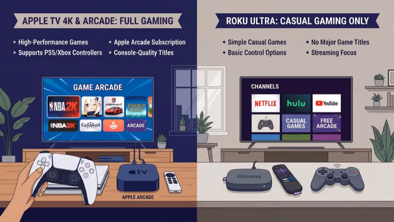 Xbox and PlayStation controllers paired with Apple TV 4K for living room gaming