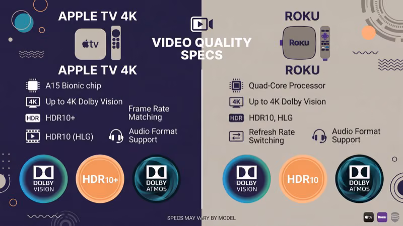 Streaming quality spec comparison between Apple TV 4K and Roku Ultra