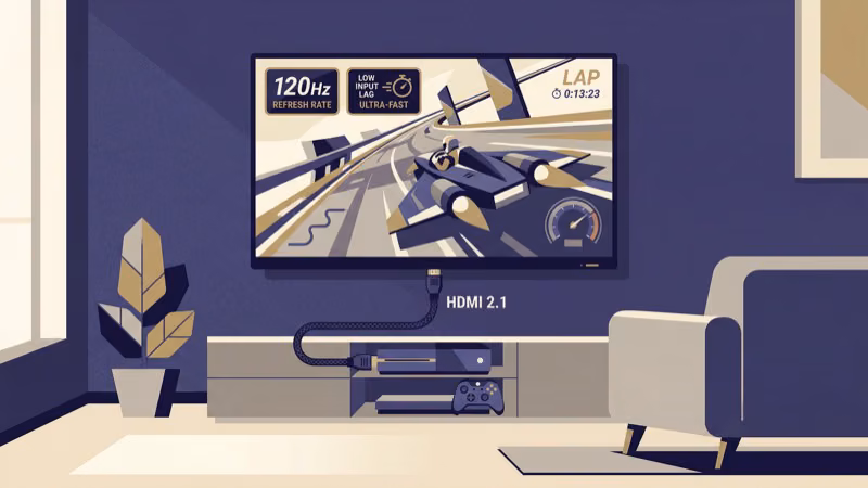 PS5 gaming setup connected to 50-inch Samsung QN85D with 4K 120Hz enabled