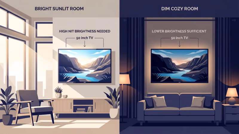 50-inch smart TV in bright sunlit living room showing HDR picture quality