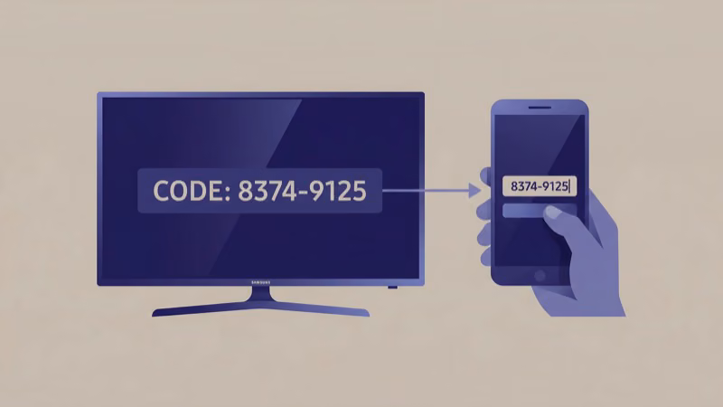 Samsung TV pairing confirmation screen showing SmartThings app connection setup process