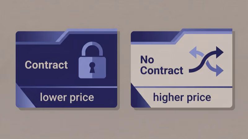 Illustration of month-to-month versus annual contract options for senior cable TV bundles
