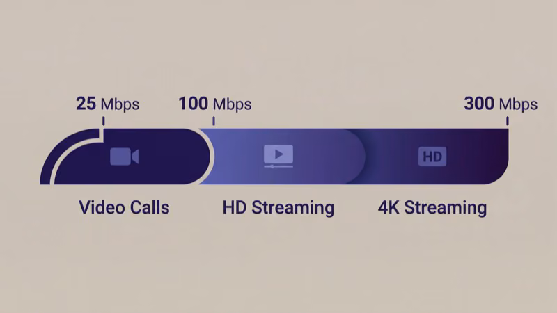 Visual guide showing recommended internet speeds for senior streaming and video calling needs
