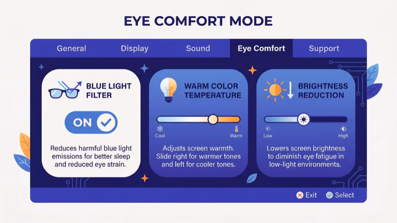 LG TV settings menu showing Reduce Blue Light toggle under Picture Advanced Settings
