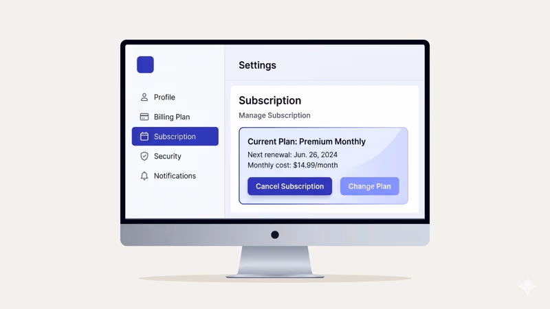 Starz account settings menu showing billing plan and cancel subscription option