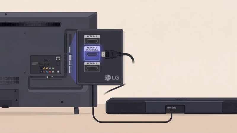 HDMI ARC port labeled on the back of an LG TV