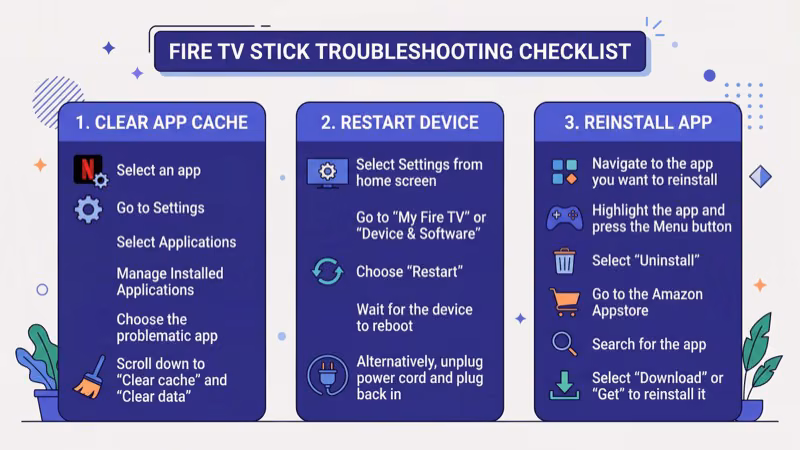 Fire TV Stick settings screen for troubleshooting Crackle app crashes and buffering