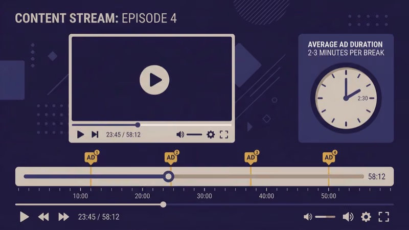 Ad break frequency comparison chart for Crackle Tubi and Pluto TV per hour