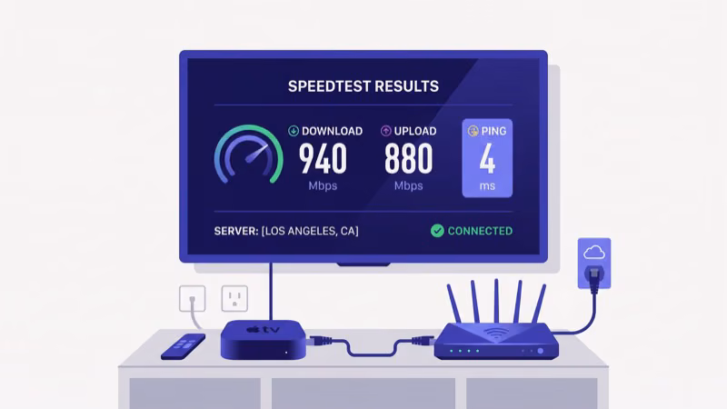 Ethernet cable connecting Apple TV to router for stable DAZN streaming