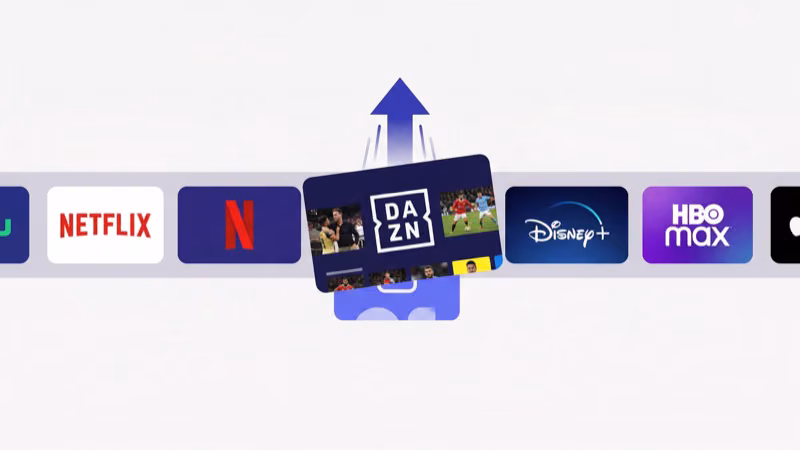 Apple TV app switcher showing DAZN card being swiped up to force quit