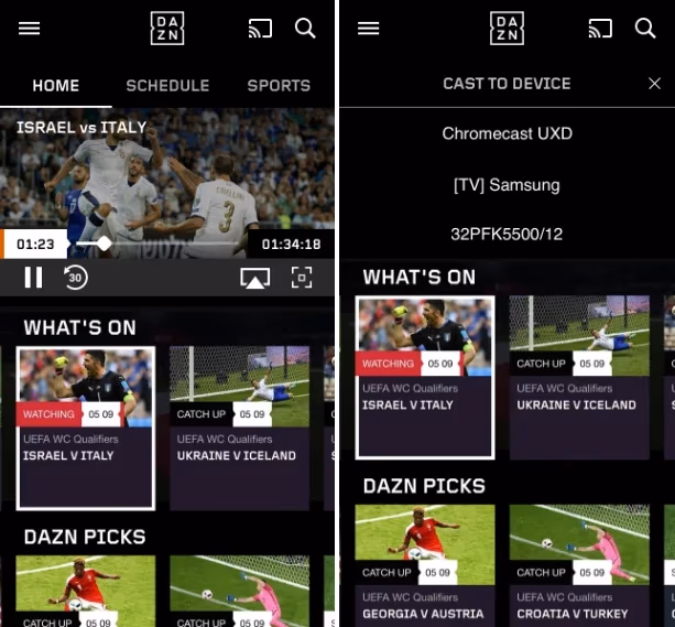 Dazn Cast To External Devices