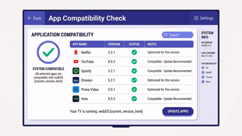 LG webOS smart TV home screen showing DAZN app compatibility settings