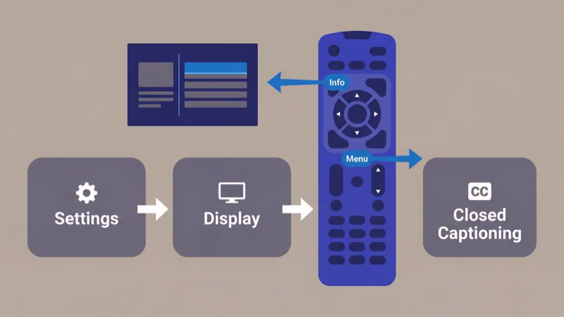 DirecTV satellite remote INFO button for toggling closed caption settings