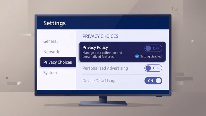Samsung smart TV settings menu showing privacy choices toggle location