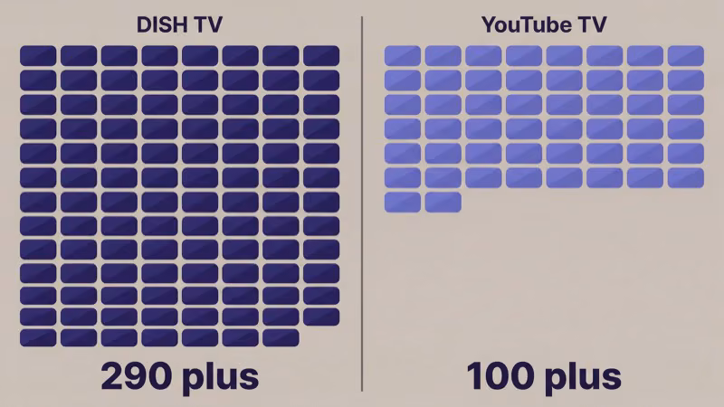DISH TV and YouTube TV channel lineup comparison side by side