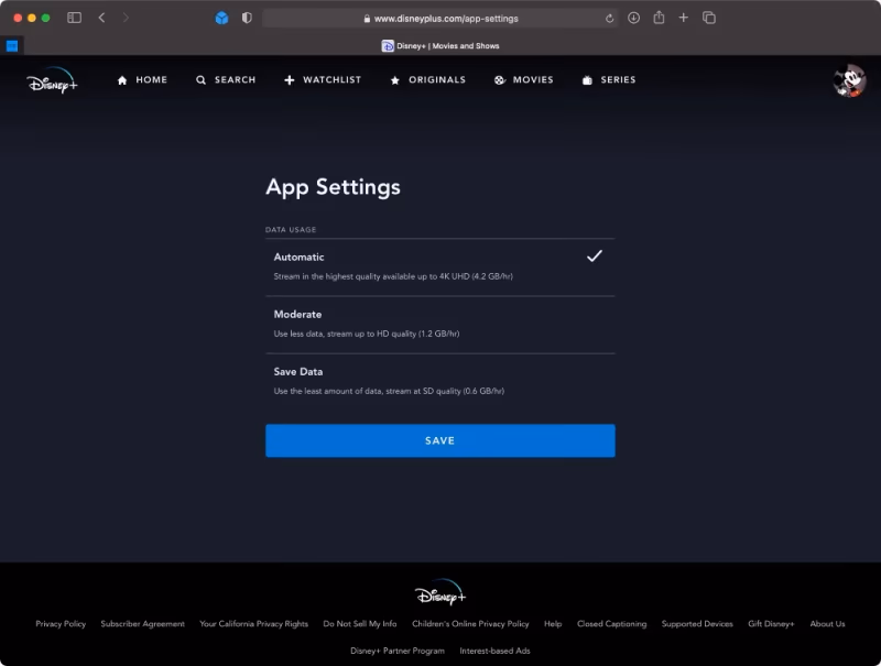 Disney Plus App Settings