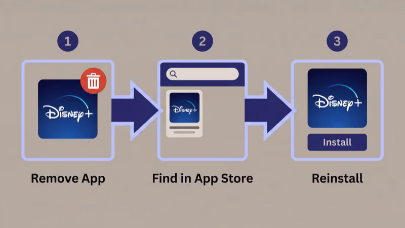 Disney Plus app deletion and reinstall process on smart TV