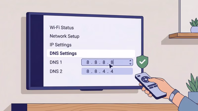 Changing DNS settings on smart TV network configuration screen