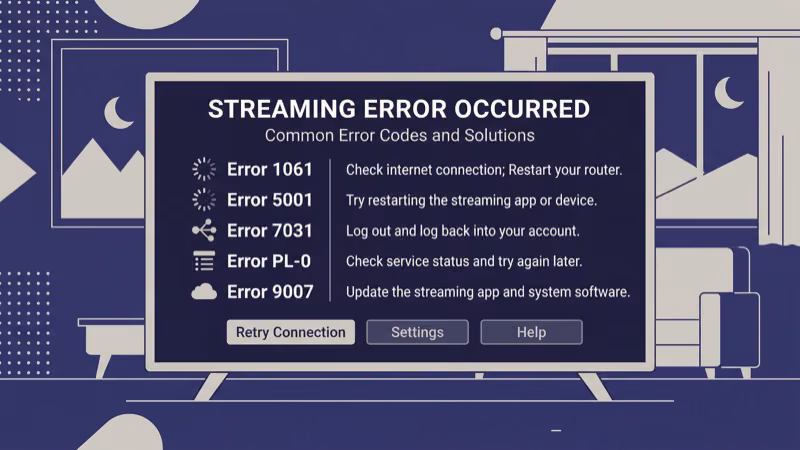 Disney Plus error codes 83 39 73 and 42 displayed with explanations on Fire TV screen