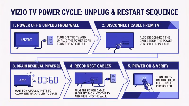 Unplugging a Vizio TV power cord to perform a full power cycle