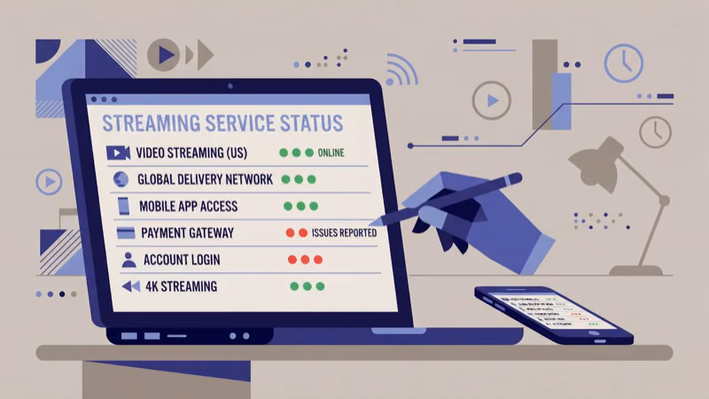 Streaming service server status page with green and red indicators
