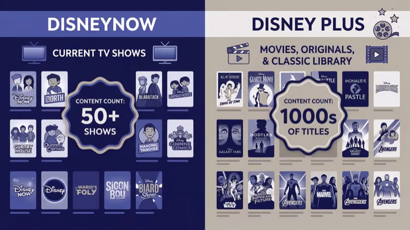 Disney Plus content library showing Marvel Star Wars and Pixar catalogs on screen