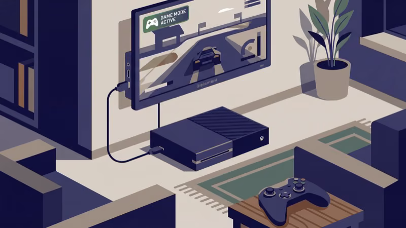 PS5 and Xbox connected directly to Element TV via HDMI cable for minimum input lag