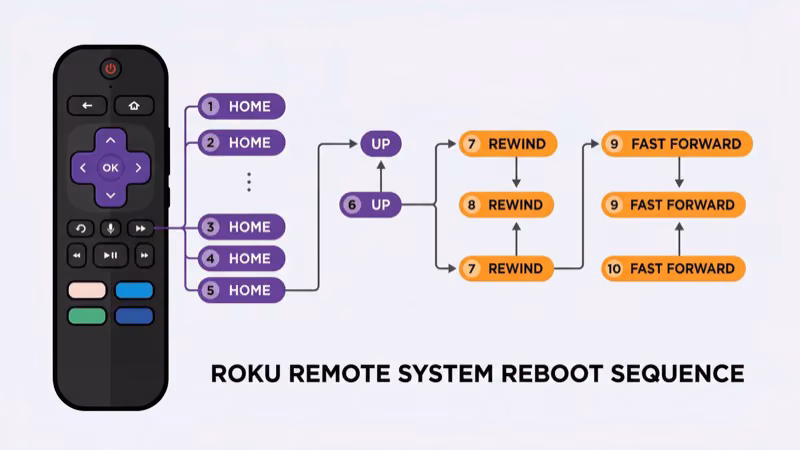 Roku remote showing button sequence for hidden reboot on Element TV