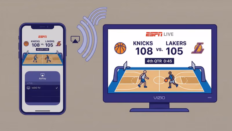 AirPlay casting ESPN app from iPhone to Vizio TV screen