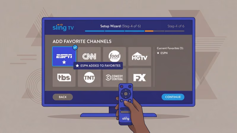 Step-by-step Sling TV account setup and ESPN activation on a streaming device