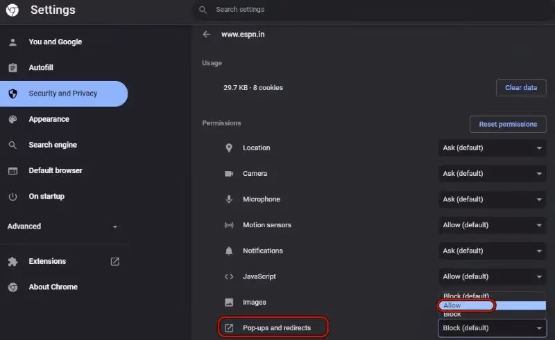 Allow Popups From Espn