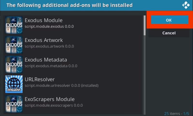 Following File will be installed on Kodi