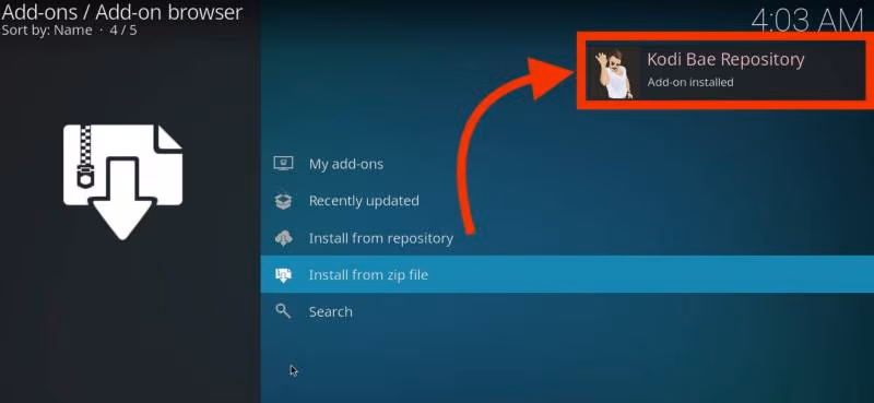 install KodiBae.zip