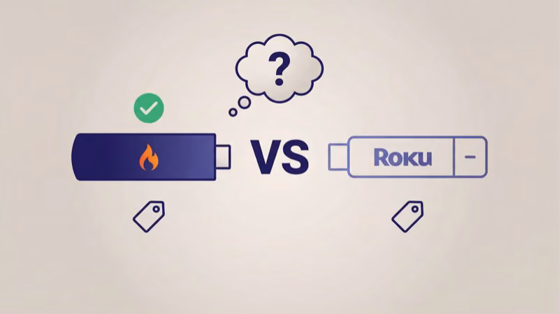 Fire TV Stick 4K Max next to Roku Streaming Stick showing Fire TV buying options