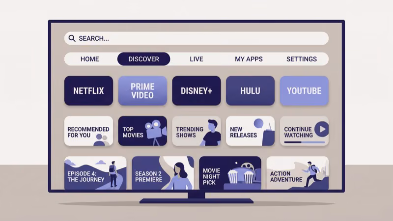 Amazon Fire TV Vega OS home screen layout showing redesigned interface rows